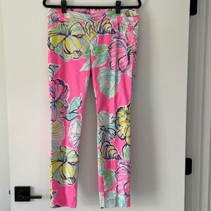 Lilly Pulitzer Floral Print Pants in Pink and Yellow Size 8